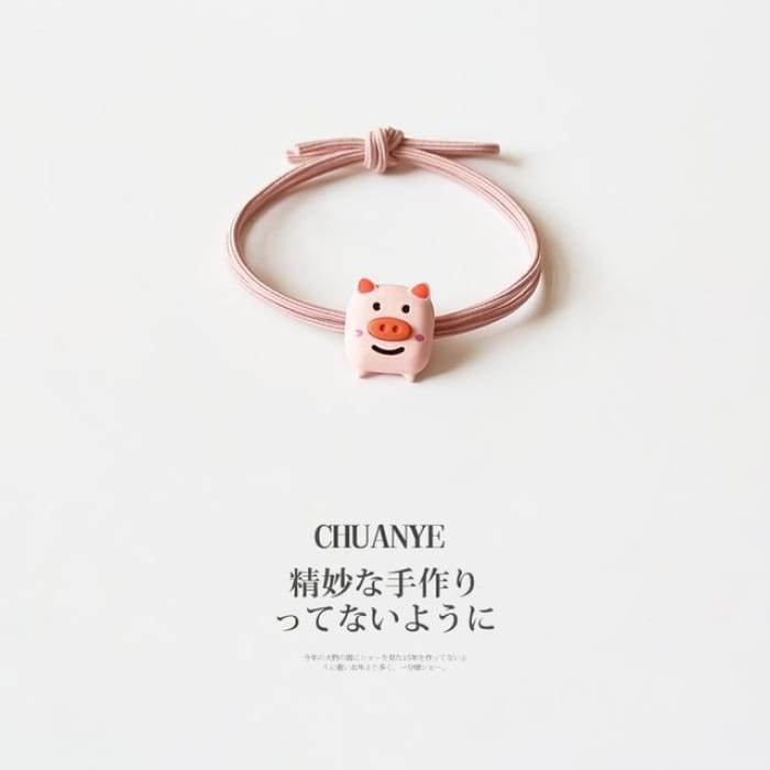 Animal Hair Tie - 02 - Pig - Pink / One Size