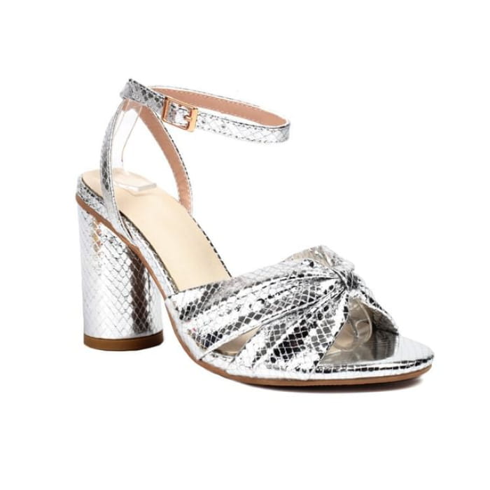 Ankle Strap High Heel Sandals - Silver / 36