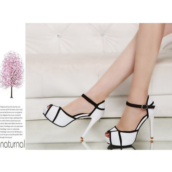 Ankle Strap Peep Toe Two Tone Stiletto Heel Sandals - shoes