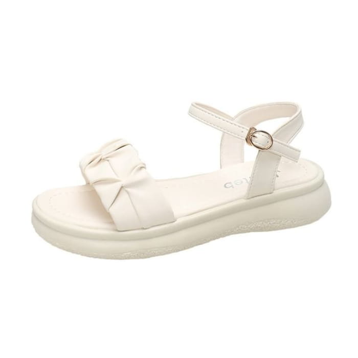 Ankle Strap Ruched Sandals - Off-White / 35 - shoes