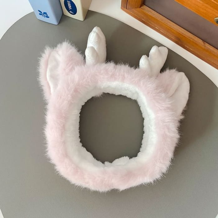 Antler Fleece Headband / Hair Tie - Pink / One Size