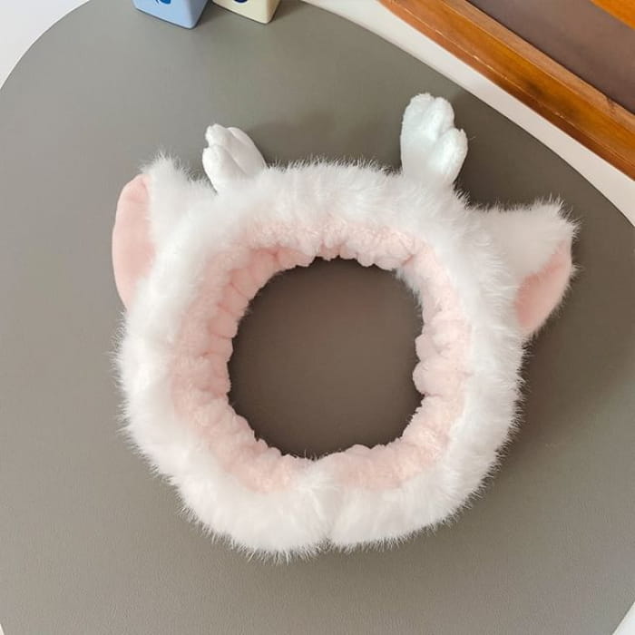 Antler Fleece Headband / Hair Tie - White / One Size