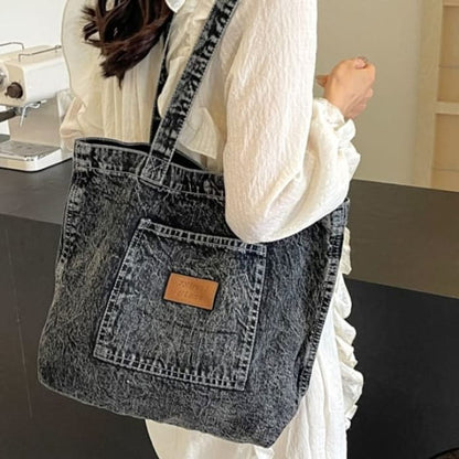 Applique Denim Tote Bag