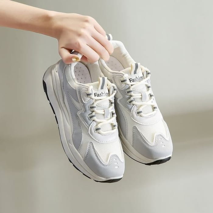 Applique Lace-Up Platform Sneakers - Gray / 35