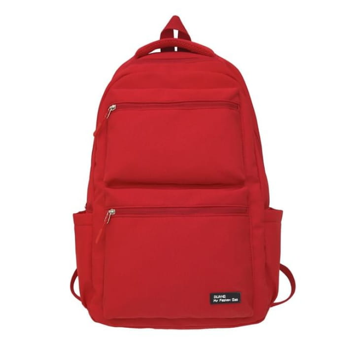 Applique Multi-Pocket Backpack - Red / One Size