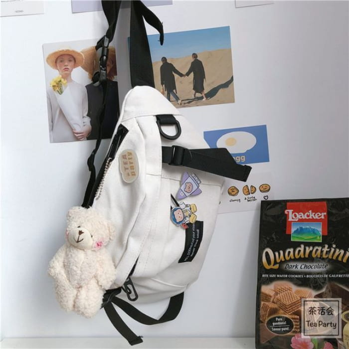 Applique Multi-Pocket Belt Bag / Charm / Set - With Bear