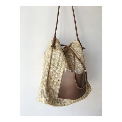 Applique Straw Tote Bag