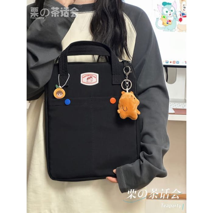 Applique Tote Bag / Charm / Set - With Bear - Black / S