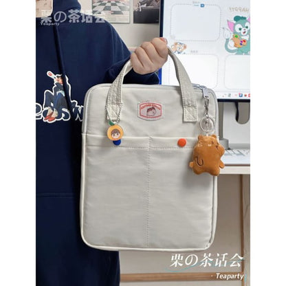 Applique Tote Bag / Charm / Set - With Bear - White / S