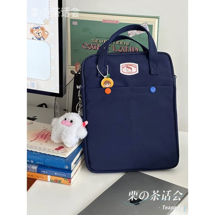 Applique Tote Bag / Charm / Set - With Horn - Navy Blue / S