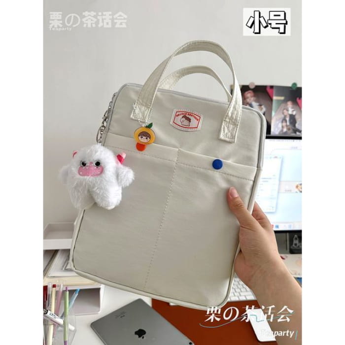 Applique Tote Bag / Charm / Set - With Horn - White / S