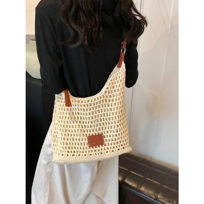 Applique Woven Tote Bag