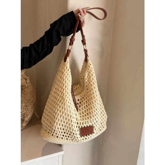 Applique Woven Tote Bag