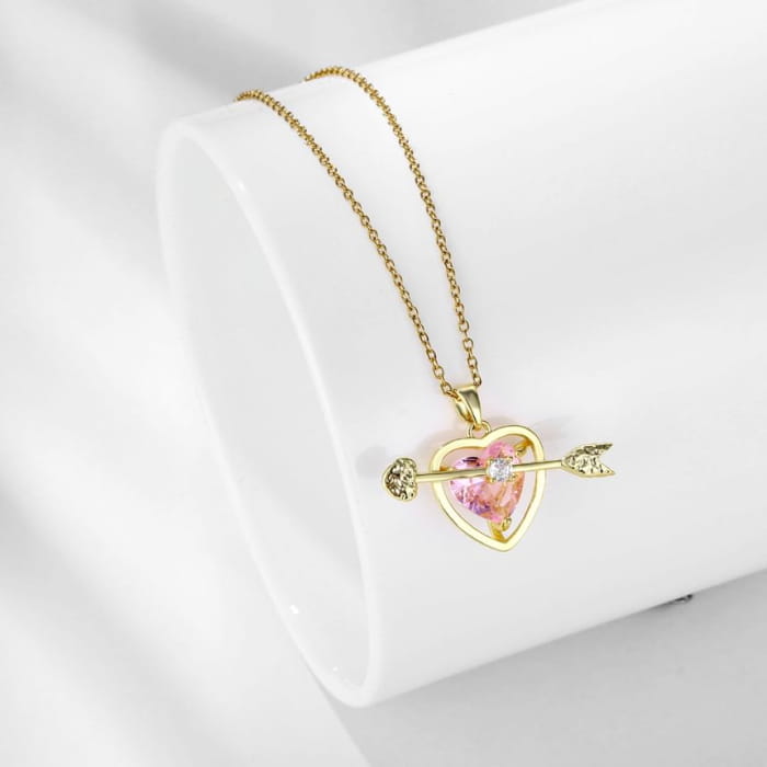 Arrow Heart Rhinestone Pendant Alloy Necklace