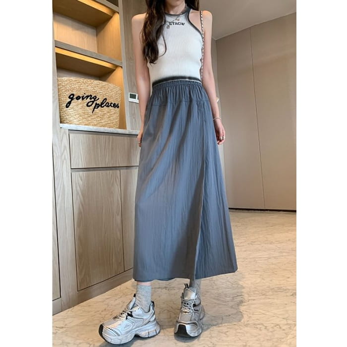 Asymmetrical Crease Pattern High Rise Wide Leg Skort