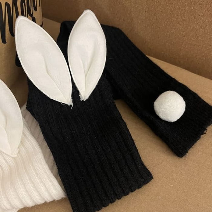 Asymmetrical Rabbit Ear Socks - Black / One Size