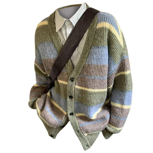 Autumn Aesthetic Striped Cardigan - S / Green