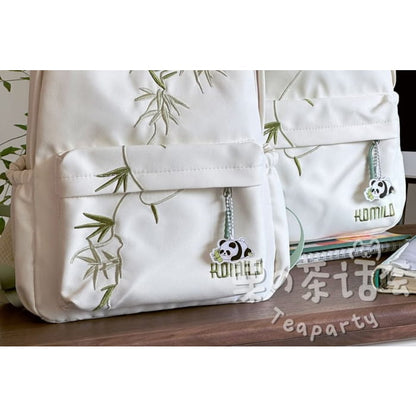 Bamboo Embroidered Laptop Backpack / Bag Charm / Set