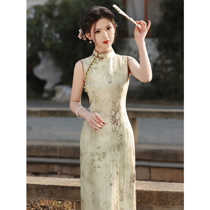 Bamboo Forest Cheongsam Dress - Female Hanfu