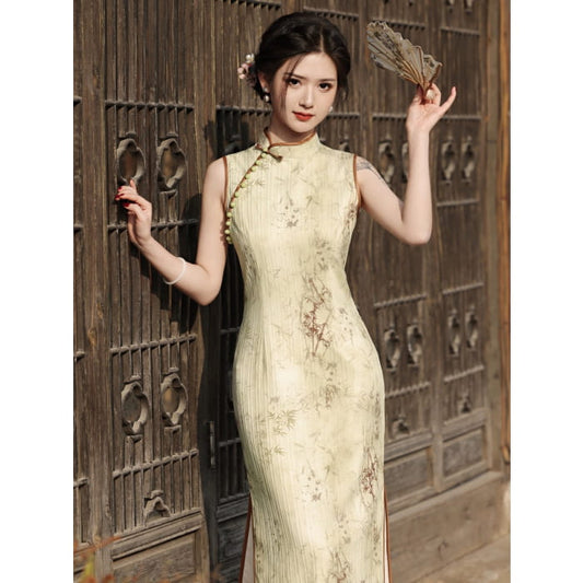 Bamboo Forest Cheongsam Dress - Female Hanfu