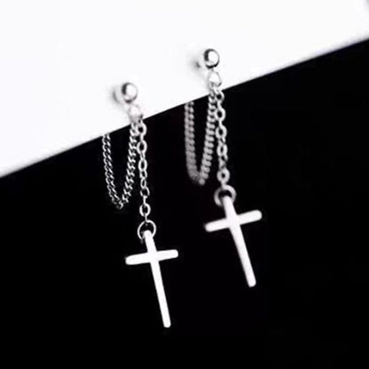 Bar / Cross Chain Sterling Silver Dangle Earring - 1 Pair