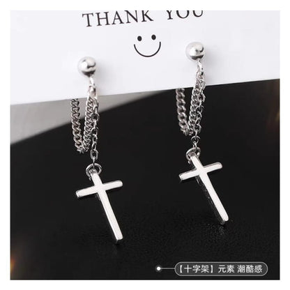 Bar / Cross Chain Sterling Silver Dangle Earring