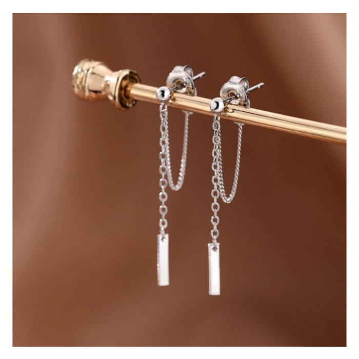 Bar / Cross Chain Sterling Silver Dangle Earring