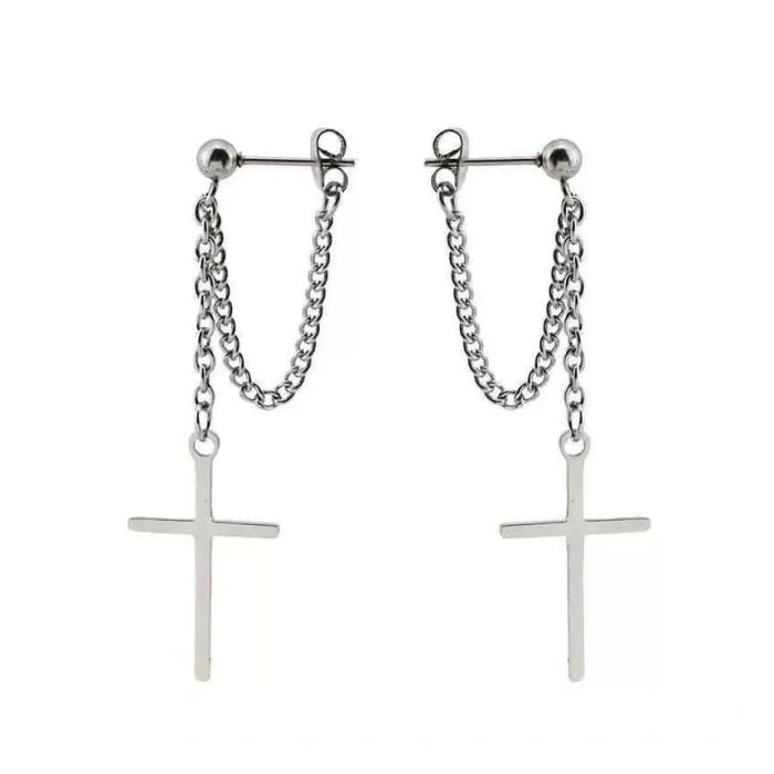 Bar / Cross Chain Sterling Silver Dangle Earring