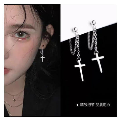 Bar / Cross Chain Sterling Silver Dangle Earring