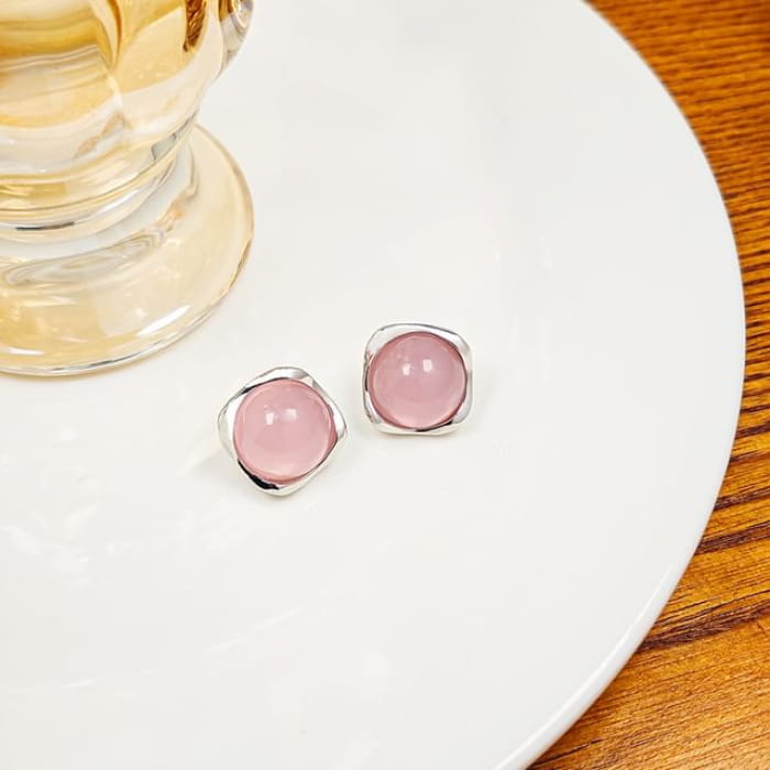 Bead Ear Stud - 1 Pair - E6083-3 - Pink / One Size - jewelry