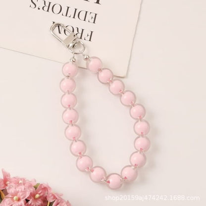 Bead Resin Strap Keyring - Q969-3 - Light Pink / One Size