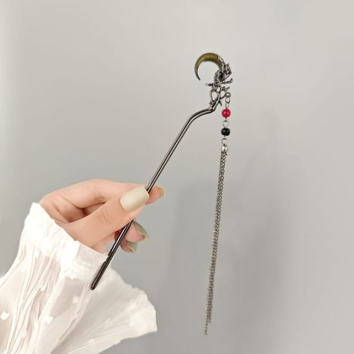 Beaded Alloy Hair Stick - F528 - Silver / One Size