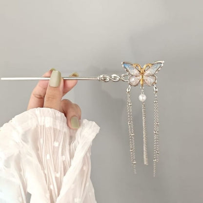 Beaded Alloy Hair Stick - F533 - Silver / One Size