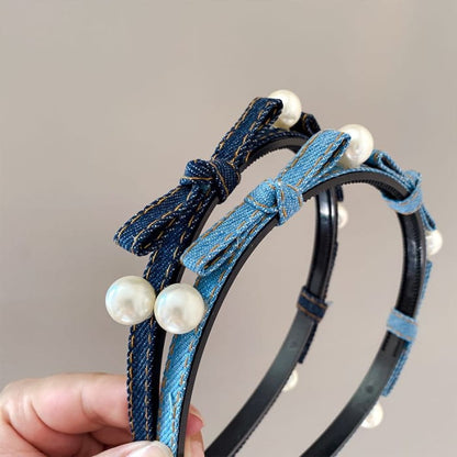 Beaded Ribbon Denim Headband - Hair Fashion Accessories