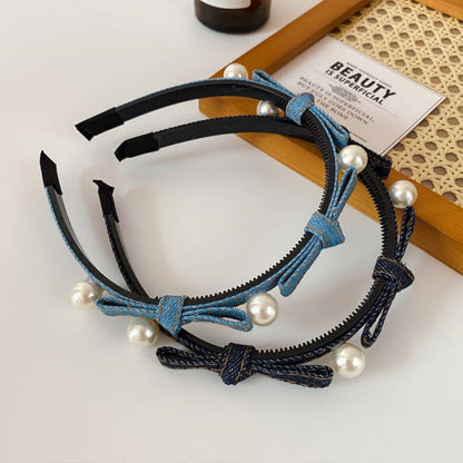 Beaded Ribbon Denim Headband - Hair Fashion Accessories