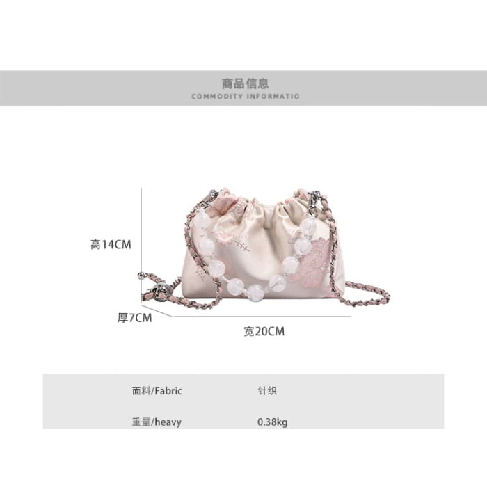 Beaded Strap Floral Jacquard Crossbody Bag