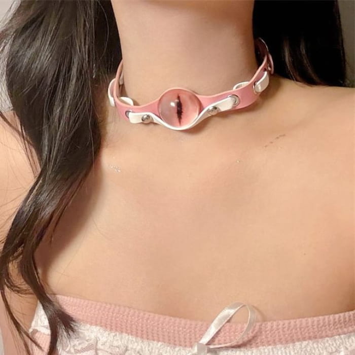 Beaded Studded Faux Leather Choker