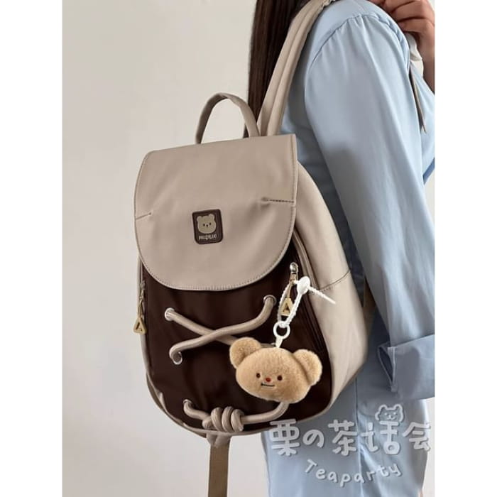 Bear Applique Lace-Up Backpack / Bag Charm / Set