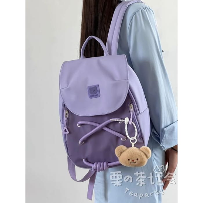 Bear Applique Lace-Up Backpack / Bag Charm / Set