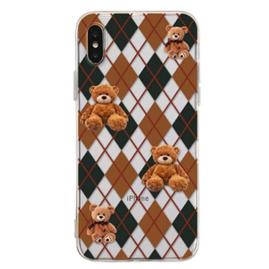 Bear Argyle Pattern iPhone Case - 7 / Brown/black - IPhone