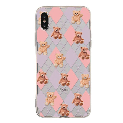 Bear Argyle Pattern iPhone Case - 7 / Pink/blue - IPhone