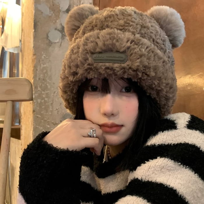 Bear Ear Fluffy Beanie - Hats