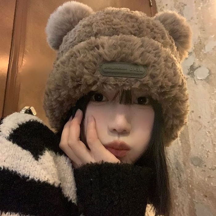 Bear Ear Fluffy Beanie - Hats