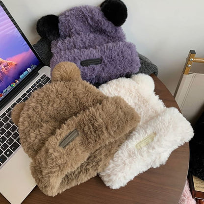 Bear Ear Fluffy Beanie - Hats