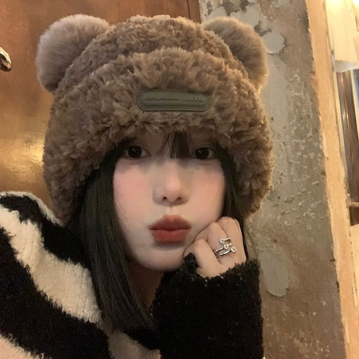 Bear Ear Fluffy Beanie - Hats