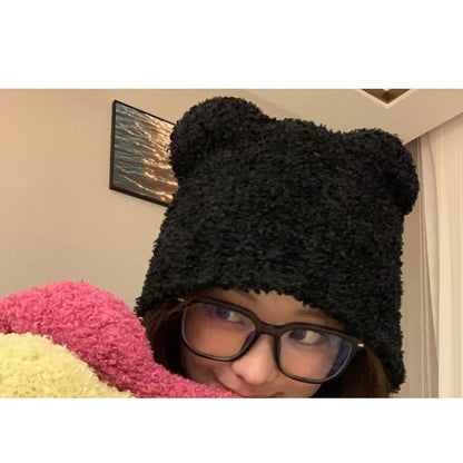 Bear Ear Knit Bonnet Hat - Hats