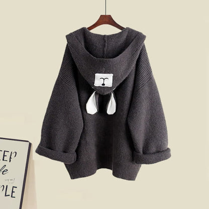 Bear Ears Hooded Cardigan Lapel Shirt Denim Pants Set