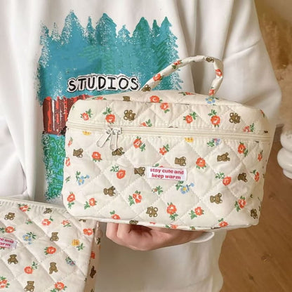 Bear Floral Fabric Makeup Bag / Clutch