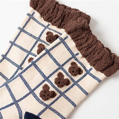 Bear Plaid Socks - Brown