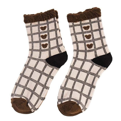 Bear Plaid Socks - Brown